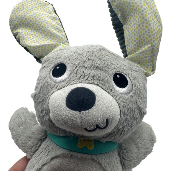 Bright Starts Gray Plush Dog Toy With Crinkle Ears & Teal Collar - Picture 4 of 4